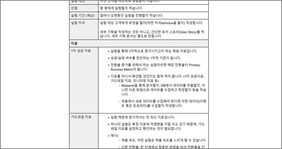 스타트업을 위한 실험 문서 템플릿 + 작성 가이드라인